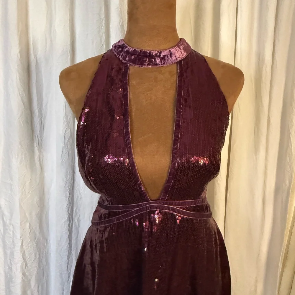 Free People Film Noir Deep Purple Sequin Backless Dress - Picture 2 of 11